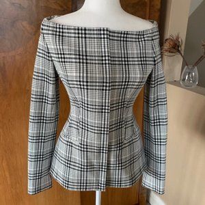 Theory Plaid Off the Shoulder Jacket